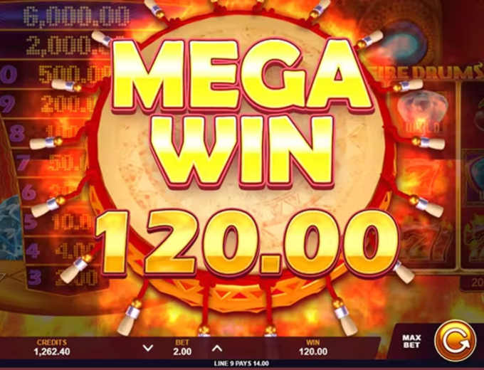 12 Masks of Fire Drums Mega Win SpinaSlots 