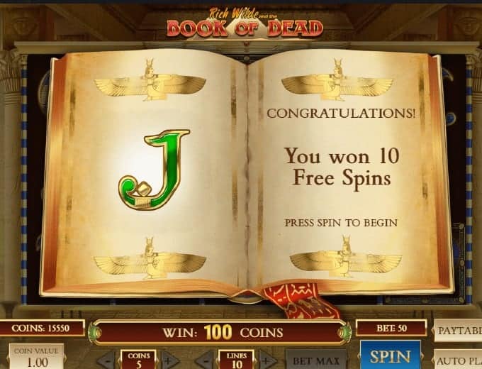 Book of Dead Free Spins SpinaSlots