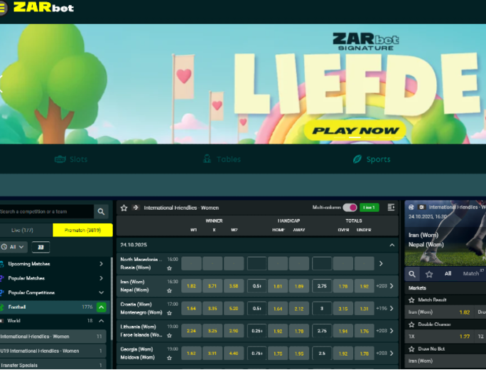 ZARbet Home Sport page SpinaSlots