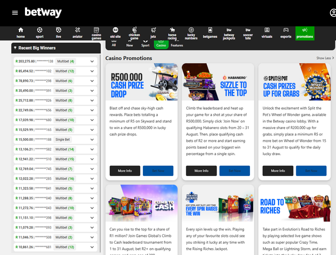 betway Casino promotions page SpinaSlots