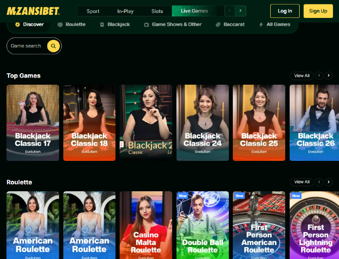 mzansibet spinaslots live casino games